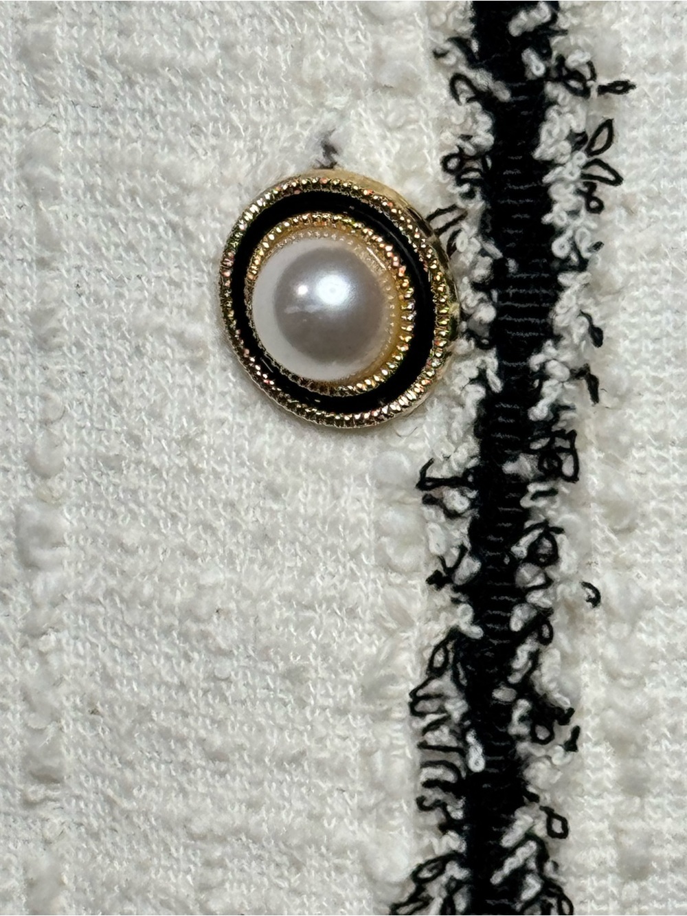 Adrianna Papell Cream Tweed Sleeveless Button-Front Top with Black Trim - Picture 5 of 9